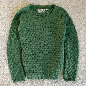 Antropology Field flower Green Honeycomb wool Knit Crew Neck Sweater cozy